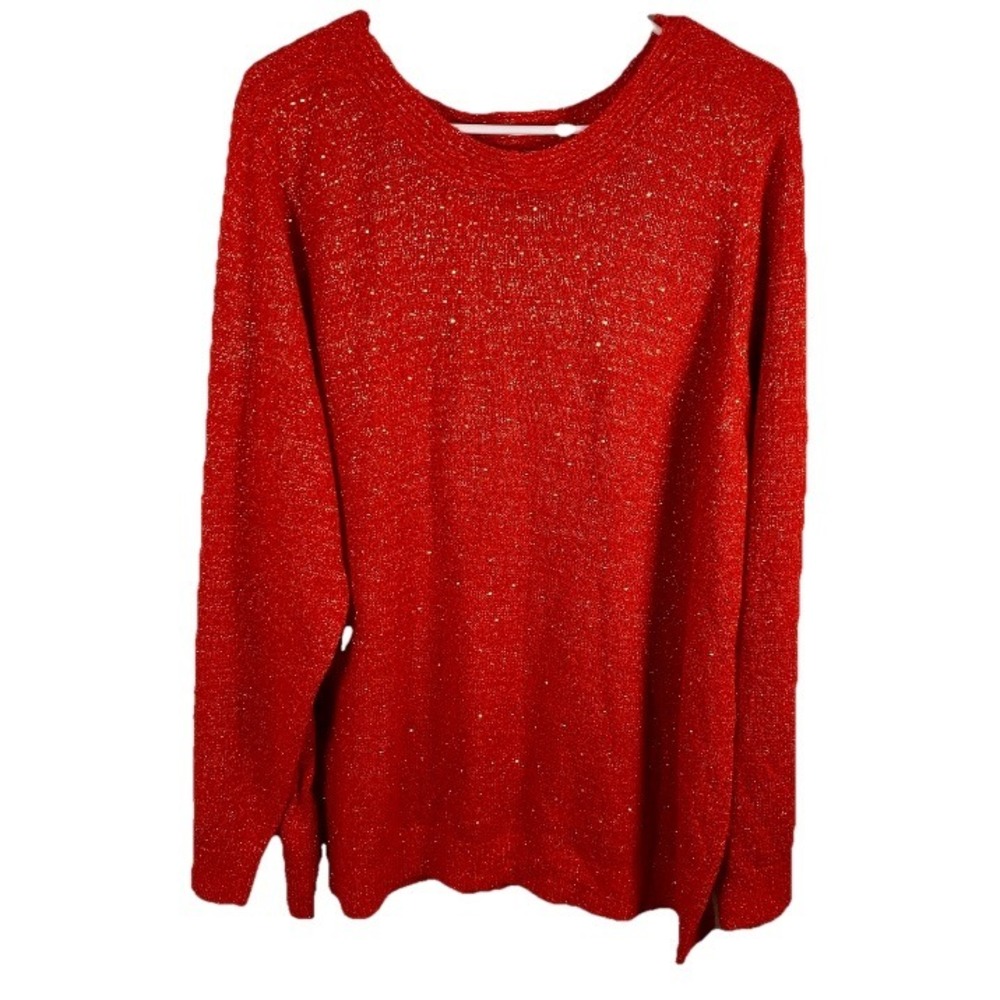 NWT Red Sweater Gold Sparkle Shimmer Holiday Party Fancy Soft Valentines Dressy
